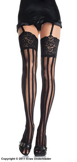 Randiga stockings med bred spetstopp
